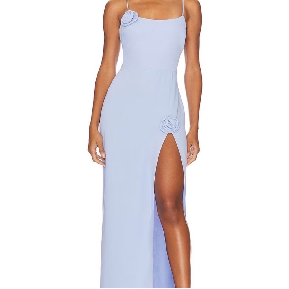 Wayf Light Blue Maxi Dress with Floral Accents